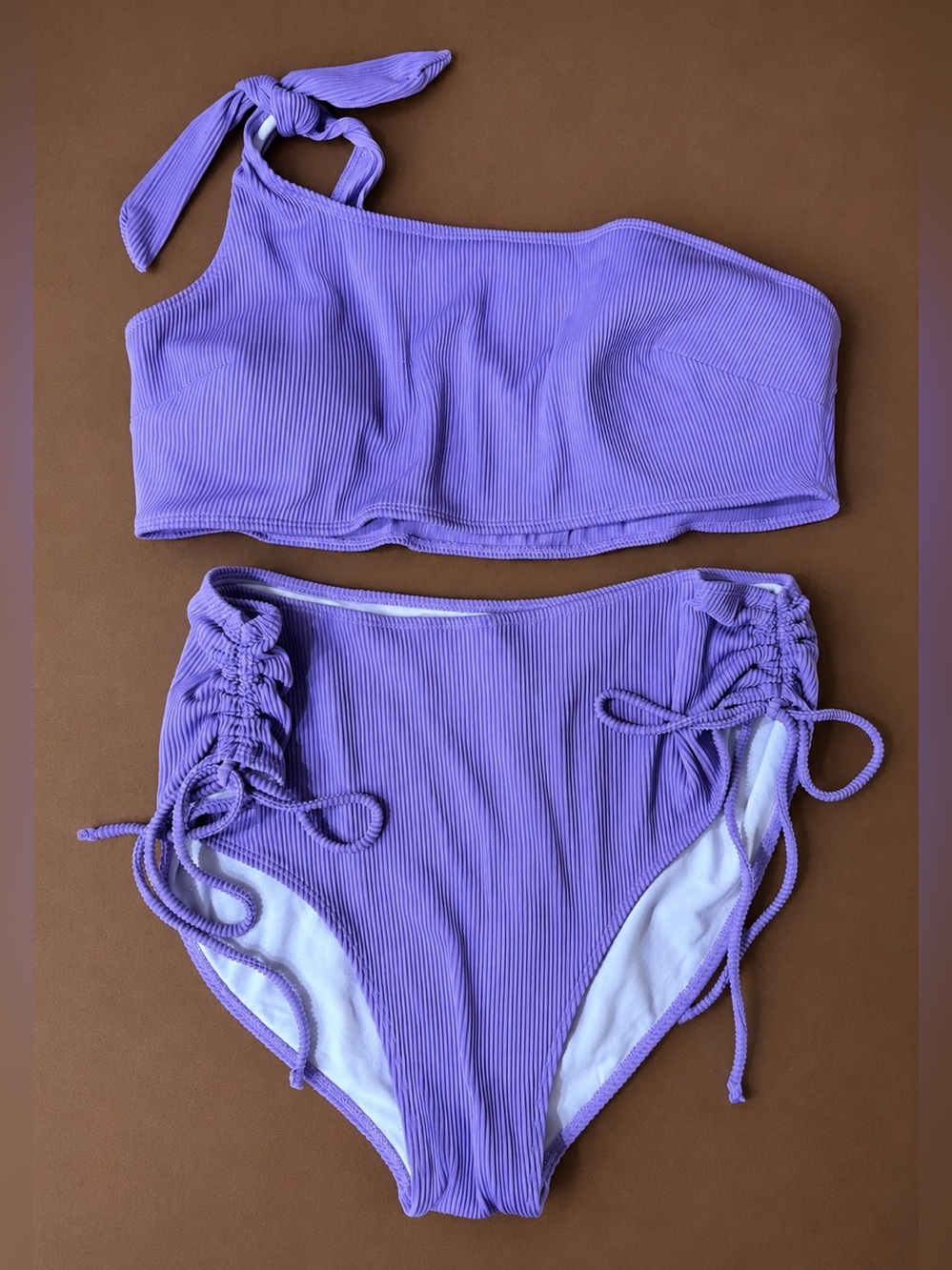 Purple Ribbed One-Shoulder High-Waisted Bikini Set – NWOT